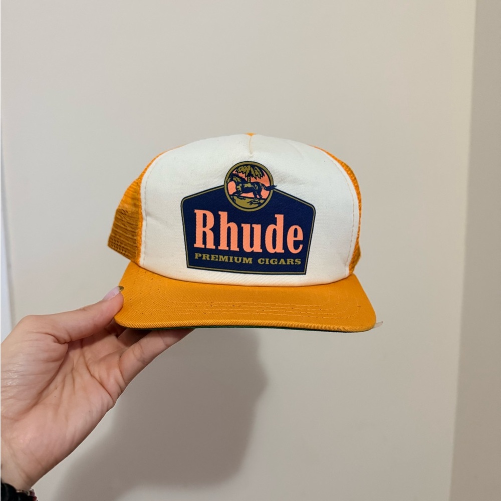 Rhude Premium Cigars Orange and White Trucker Cap